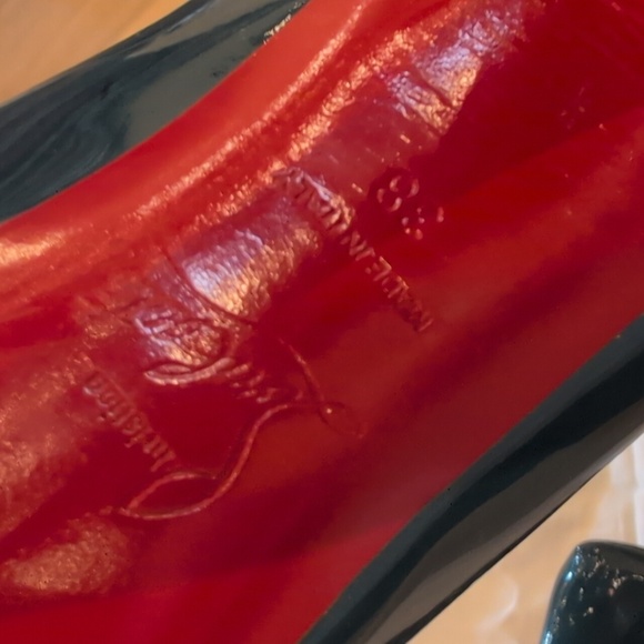 Christian Loubutin Platform Deep Teal Patent Leather Stilettos Sz 38 - Picture 6 of 14